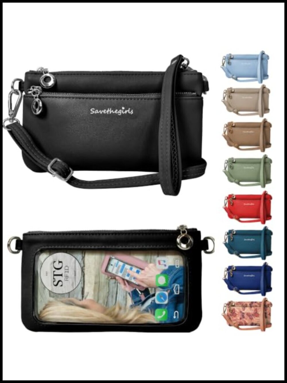 Faux Leather Crossbody Cell Phone Purse Touch Screen RFID Wristlet Women's